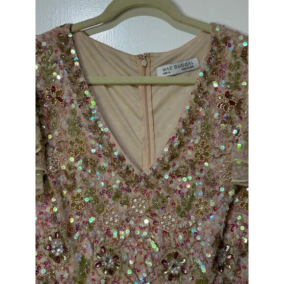 Mac Duggal Embellished Ruffled Cap Sleeve V-Neck Gown Size 12 NWT #10772 Sequins - Picture 5 of 16